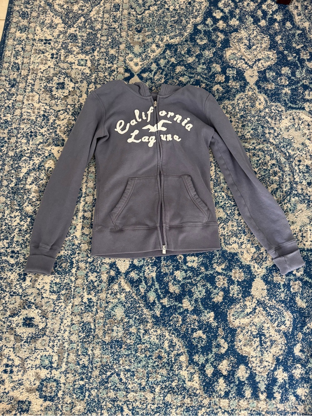 Hollister Grayish Blue Hooded Zip-Up Jacket with Logo